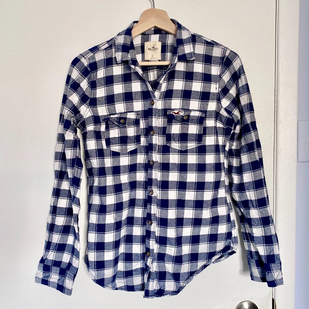 Hollister Blue & White Checkered Flannel Shirt